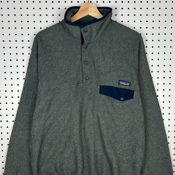 Vintage Patagonia Synchilla Snap T Fleece Small Gray Navy Blue Pullover Preppy - Picture 2 of 7